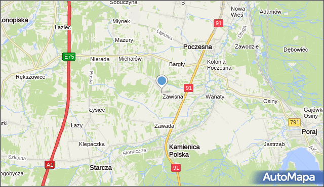 mapa Zawisna, Zawisna gmina Kamienica Polska na mapie Targeo